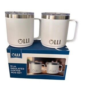 OLLI 10 oz Insulated Coffee Mug Set 2-Pack White Stainless Steel Stackable Mugs